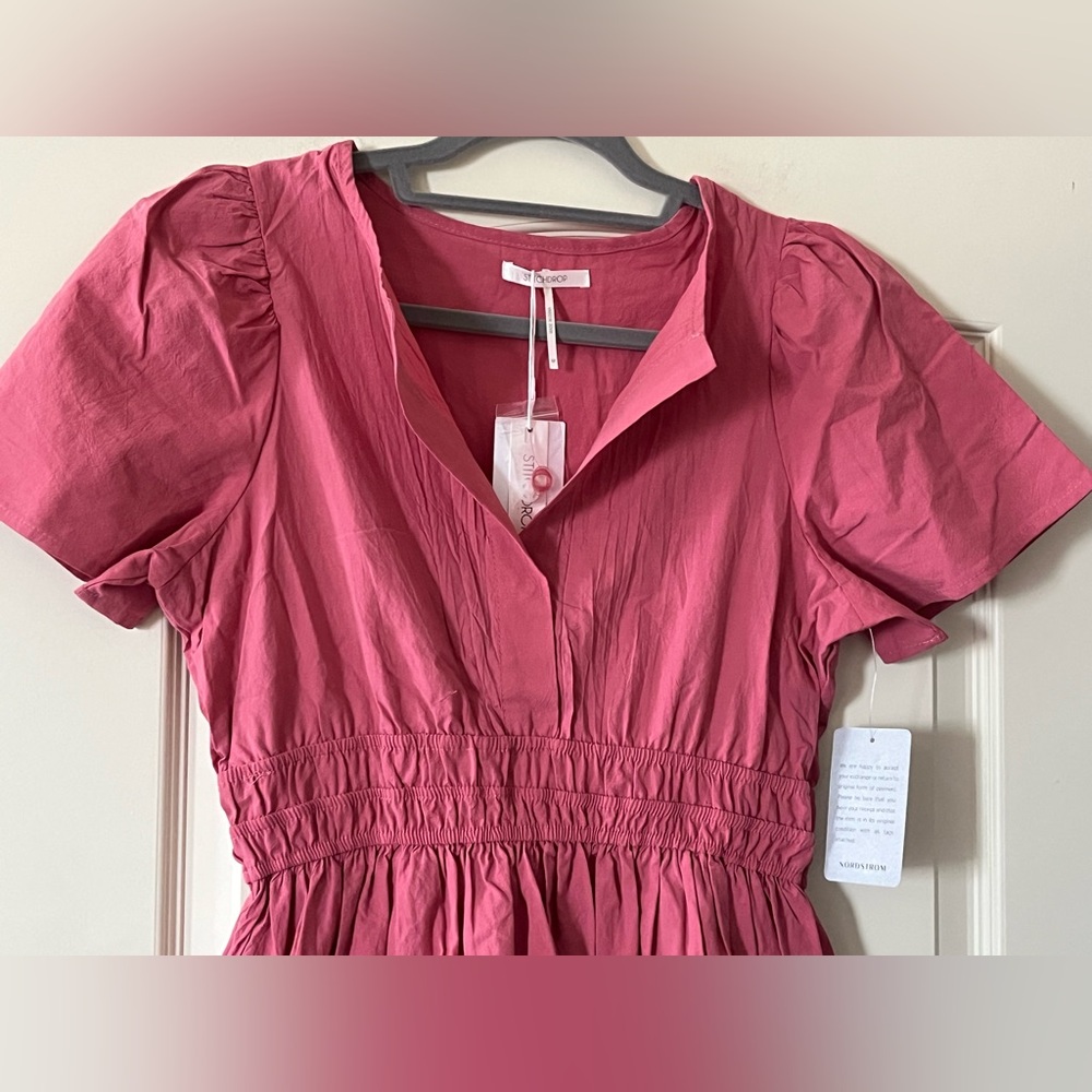 New! StitchDrop Raspberry Cotton MIDI Dress Short Sleeve Women’s size Large - Picture 11 of 16